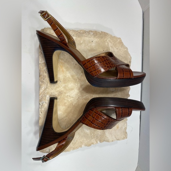 Franco Sarto Viper Brown Leather Platform Slingback Ultra High Heels Sz 10 - Picture 5 of 15